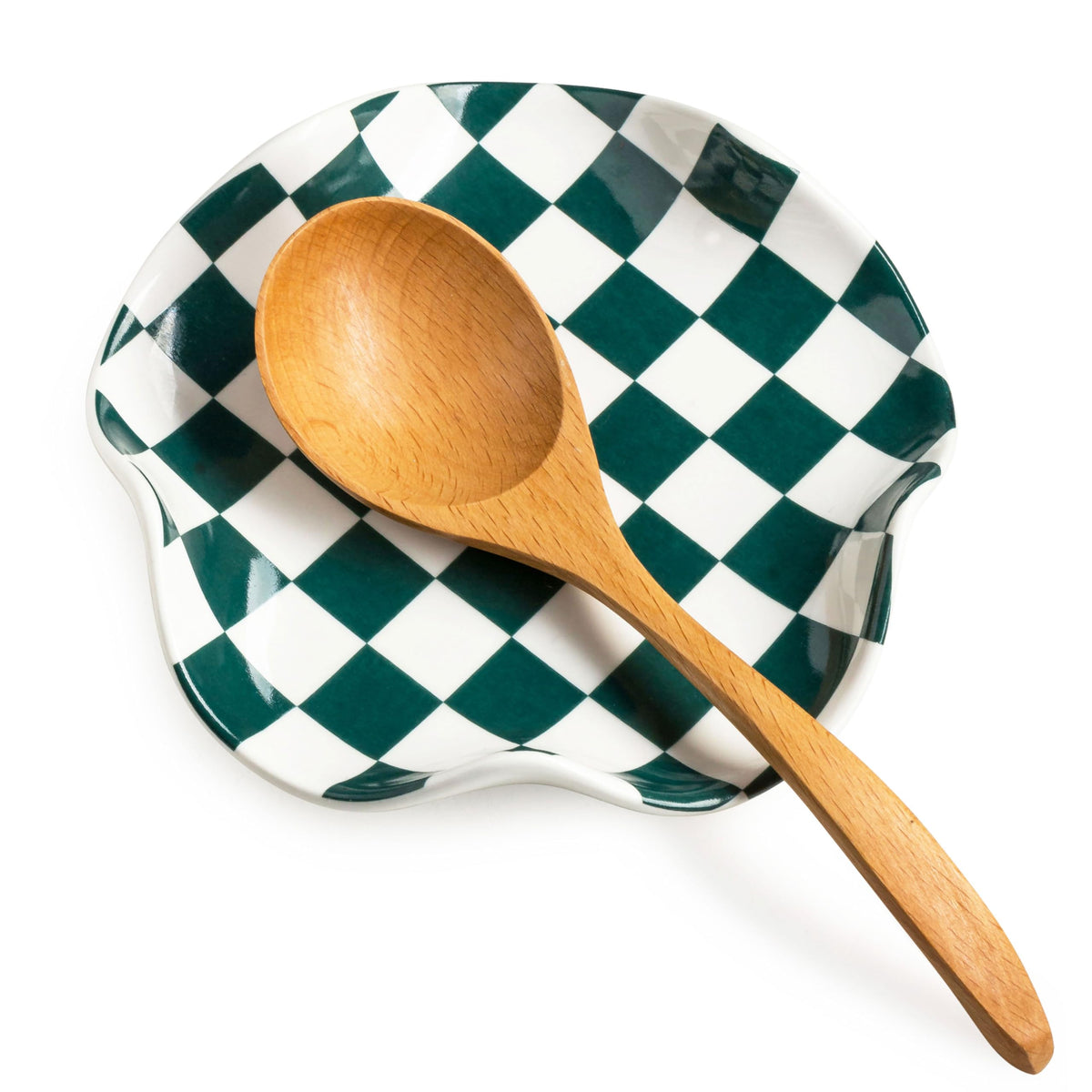 Miamolo reposacucharas cuadros verde-blanco, ideal para encimera limpia durante la cocción