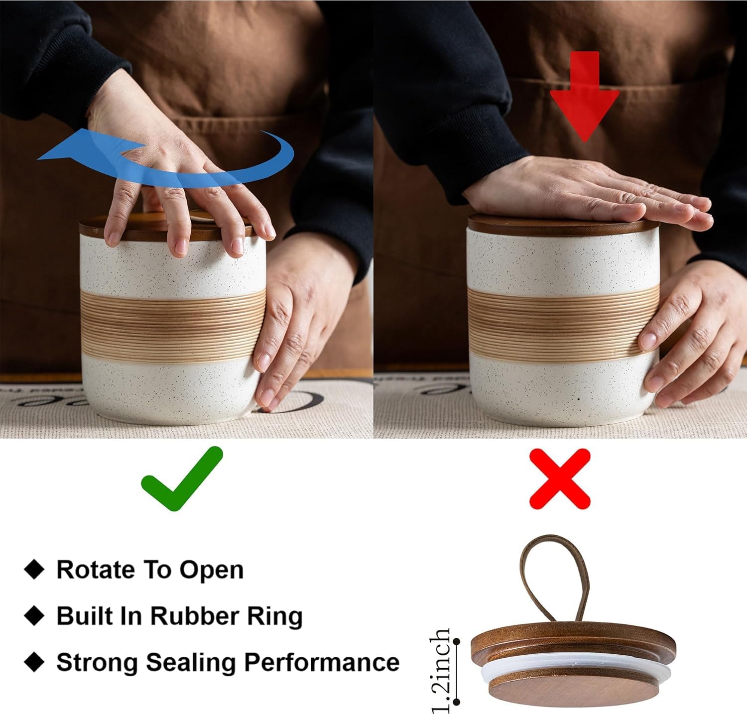 Tapa de madera con cuerda de Miamolo, cierre hermético fácil de abrir.