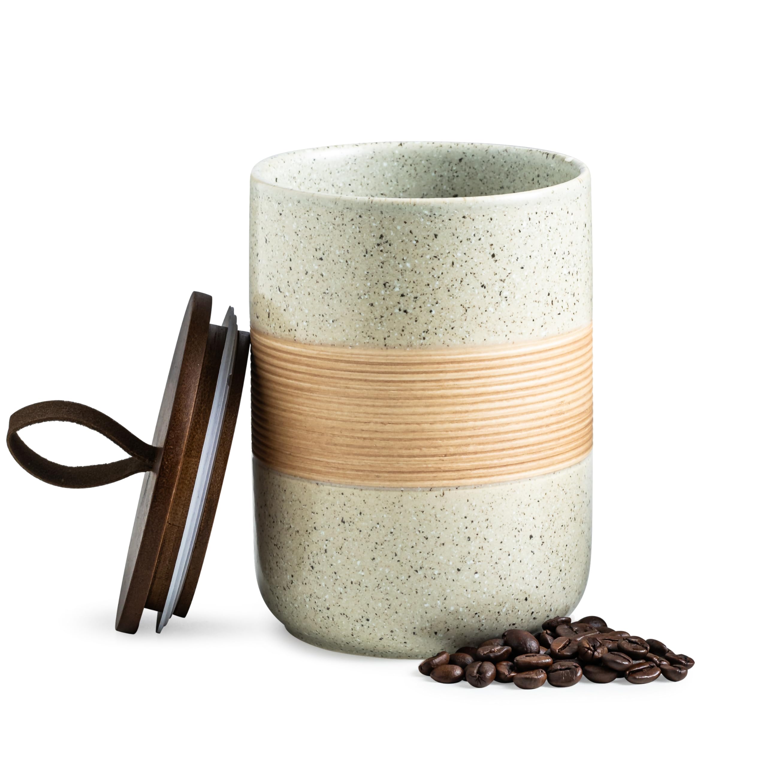 Tarro cerámico Miamolo para café con tapa de cuerda, mantiene el aroma y la frescura.