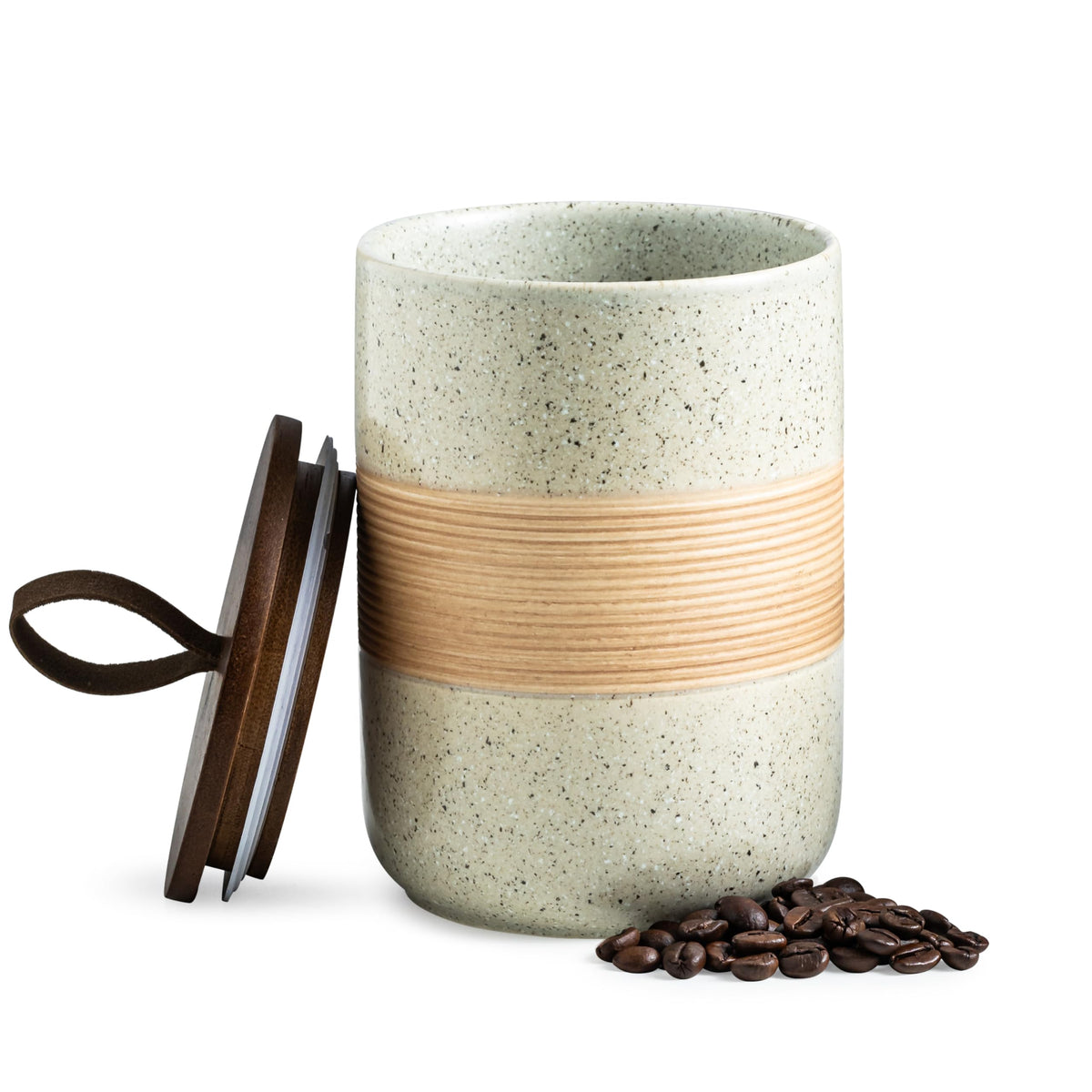 Tarro cerámico Miamolo para café con tapa de cuerda, mantiene el aroma y la frescura.
