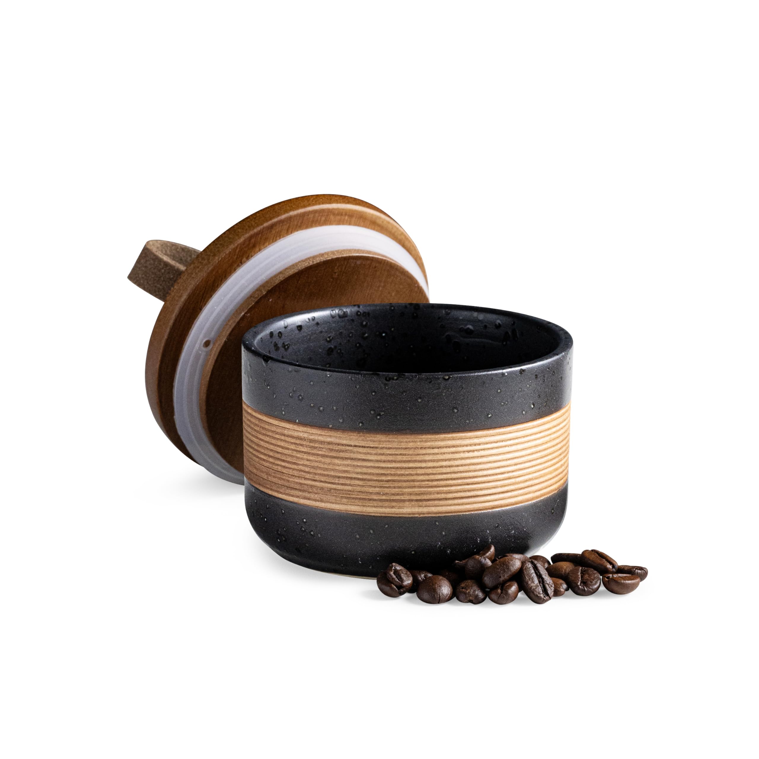 Frasco ceramico Miamolo pequeno con tapa negro para cafe, especias o azucar