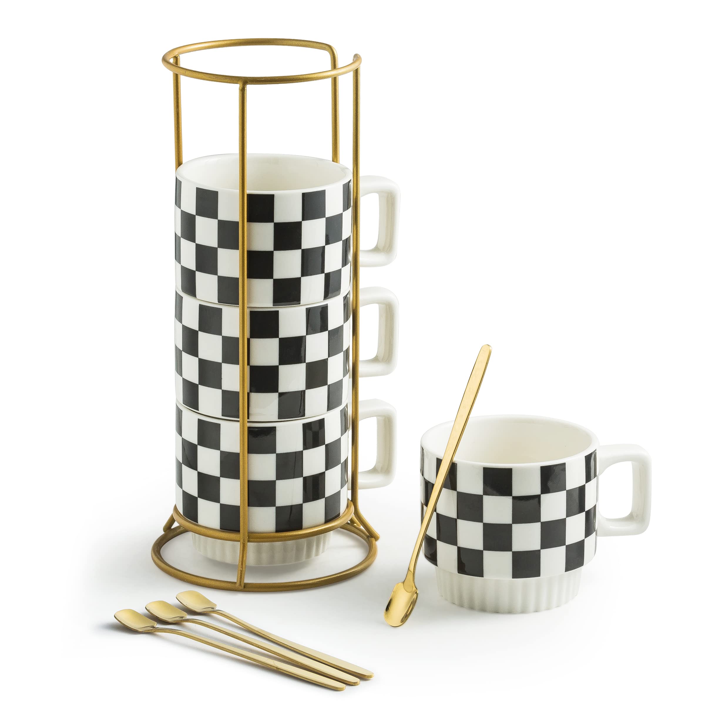 Tazas apilables Miamolo de 11 oz con soporte, ideal para café, té y chocolate caliente.