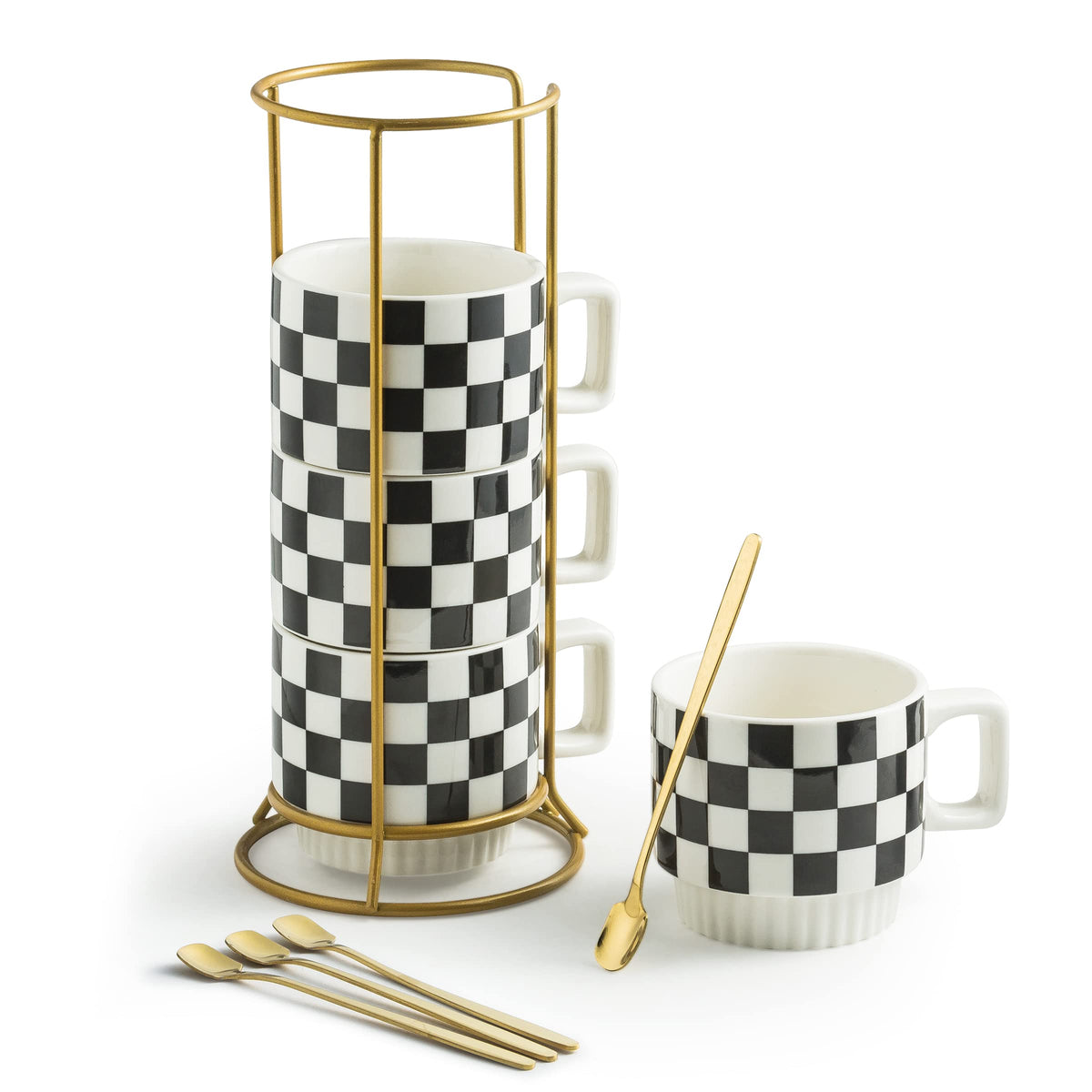 Tazas apilables Miamolo de 11 oz con soporte, ideal para café, té y chocolate caliente.