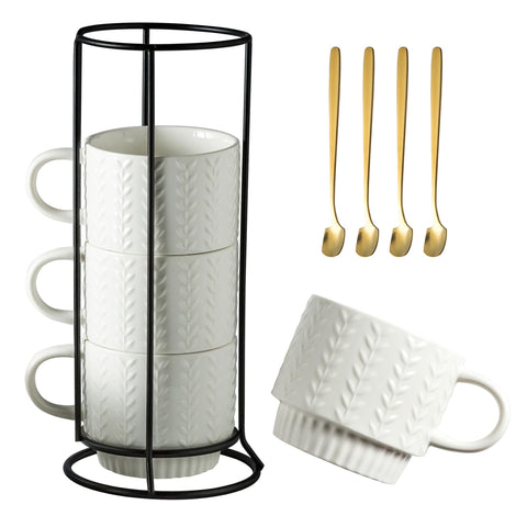 Conjunto de tazas Miamolo apilables con soporte para ahorrar espacio en la cocina.