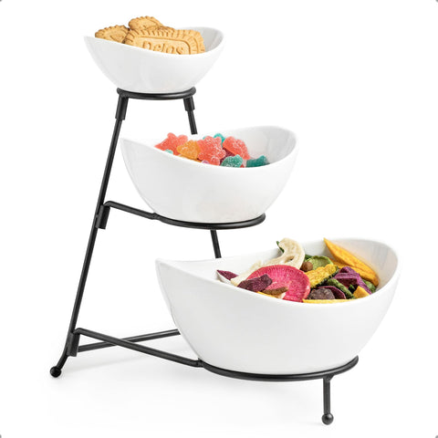 Miamolo trío de cuencos cerámicos con soporte para servir aperitivos con estilo.