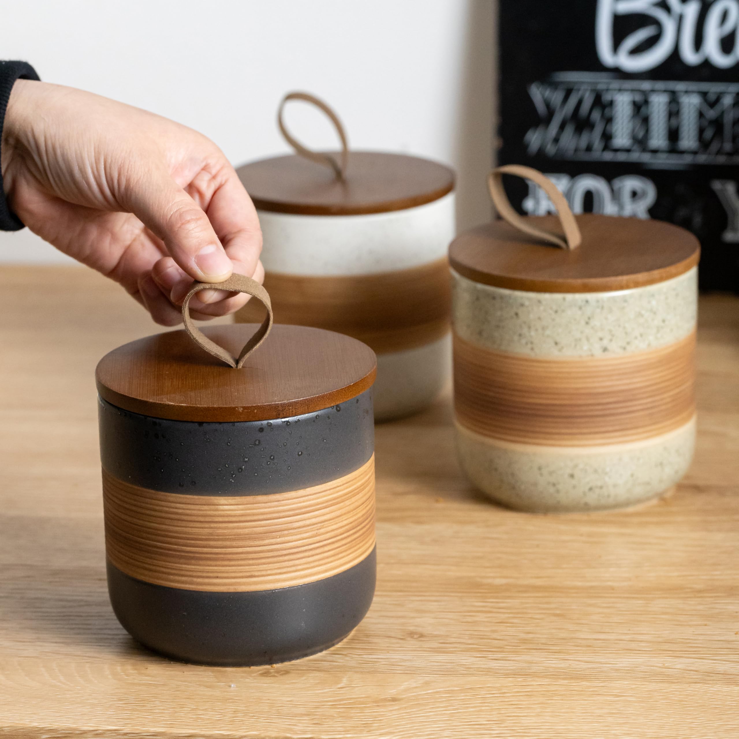Uso versatil para cafe en grano, te y azucar al alcance de la mano