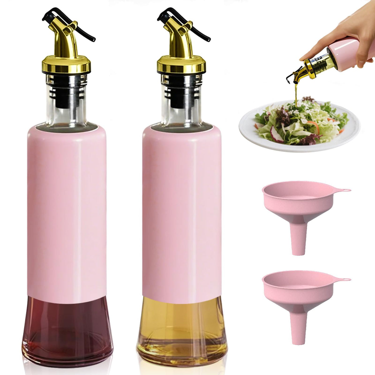 Dispensador MIAOER para aceite en tono dorado, conjunto de dos, extracción precisa para cocinar.