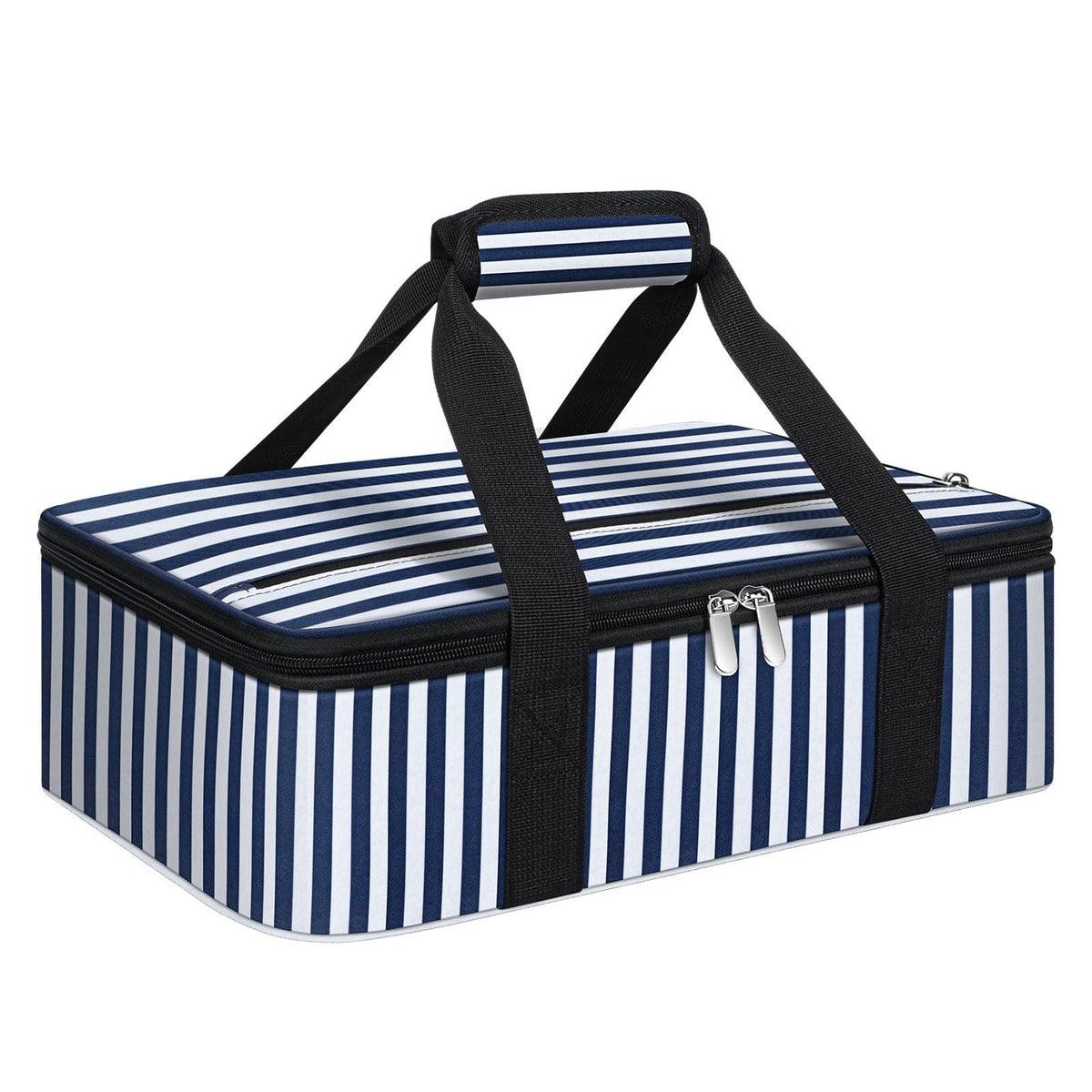 MIAOJIE bolsa aislada para cazuela 9x13 con rayas azules, transporte cómodo de comidas calientes