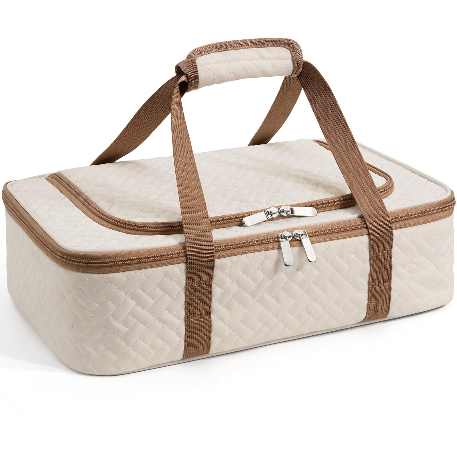 MIAOJIE porta cazuelas aislada beige, fácil de transportar para comidas en casa y al aire libre.