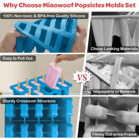 Miaowoof bolsas para popsicles, almacenamiento seguro y práctico para porciones listas.