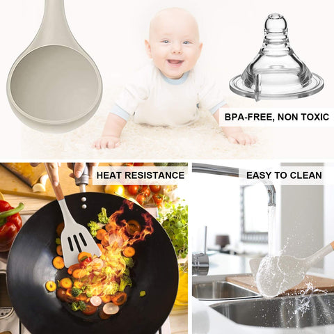 MIBOTE conjunto de utensilios de silicona khaki para cocina organizada