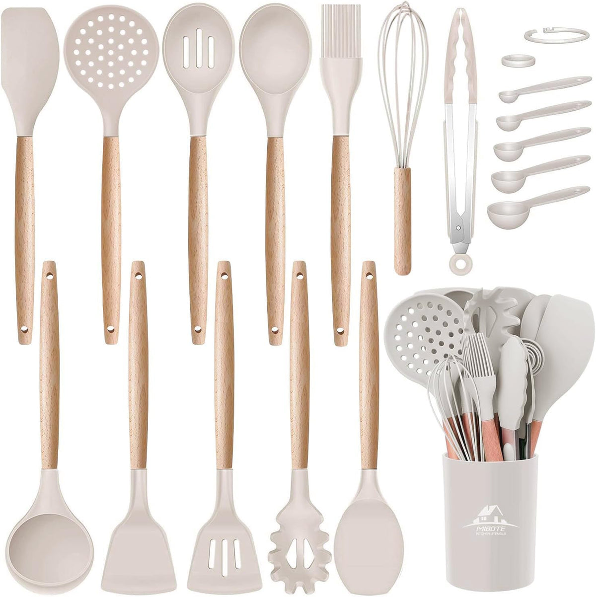 MIBOTE utensilios de silicona con porta, duraderos para cocción diaria