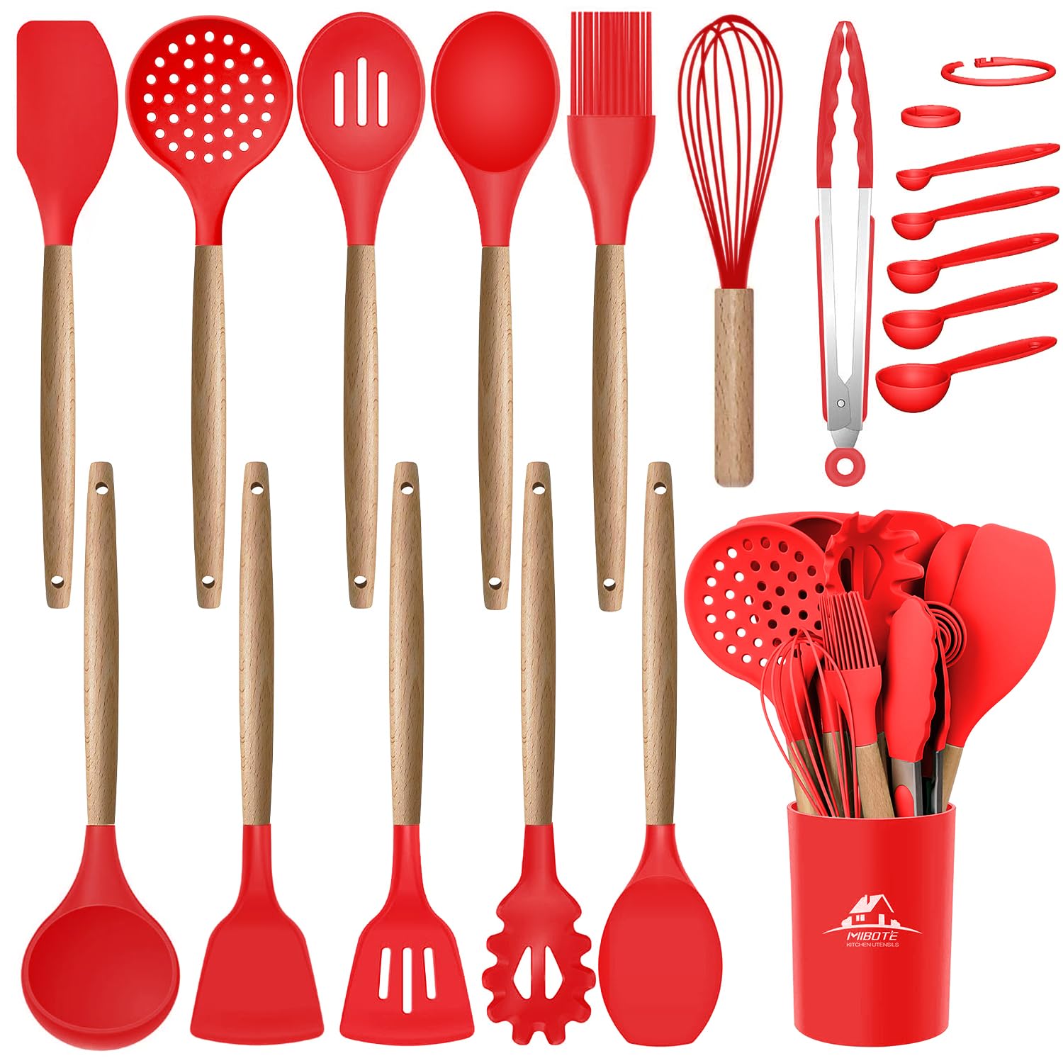 MIBOTE juego de utensilios de silicona para cocinar, conjunto completo para proteger sartenes antiadherentes.