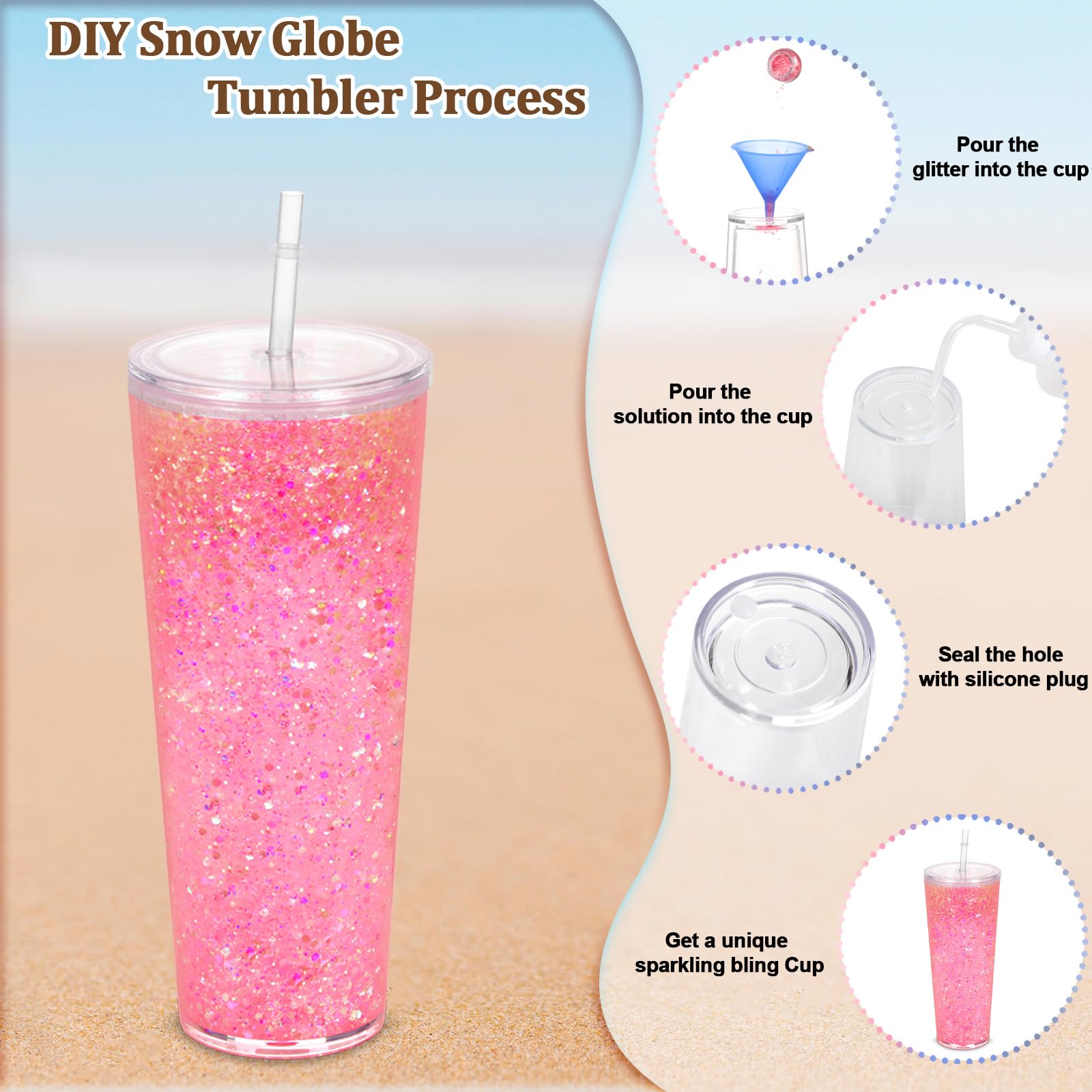 Micellwuu globo de nieve tumbler 24oz interior amplio para personalizar