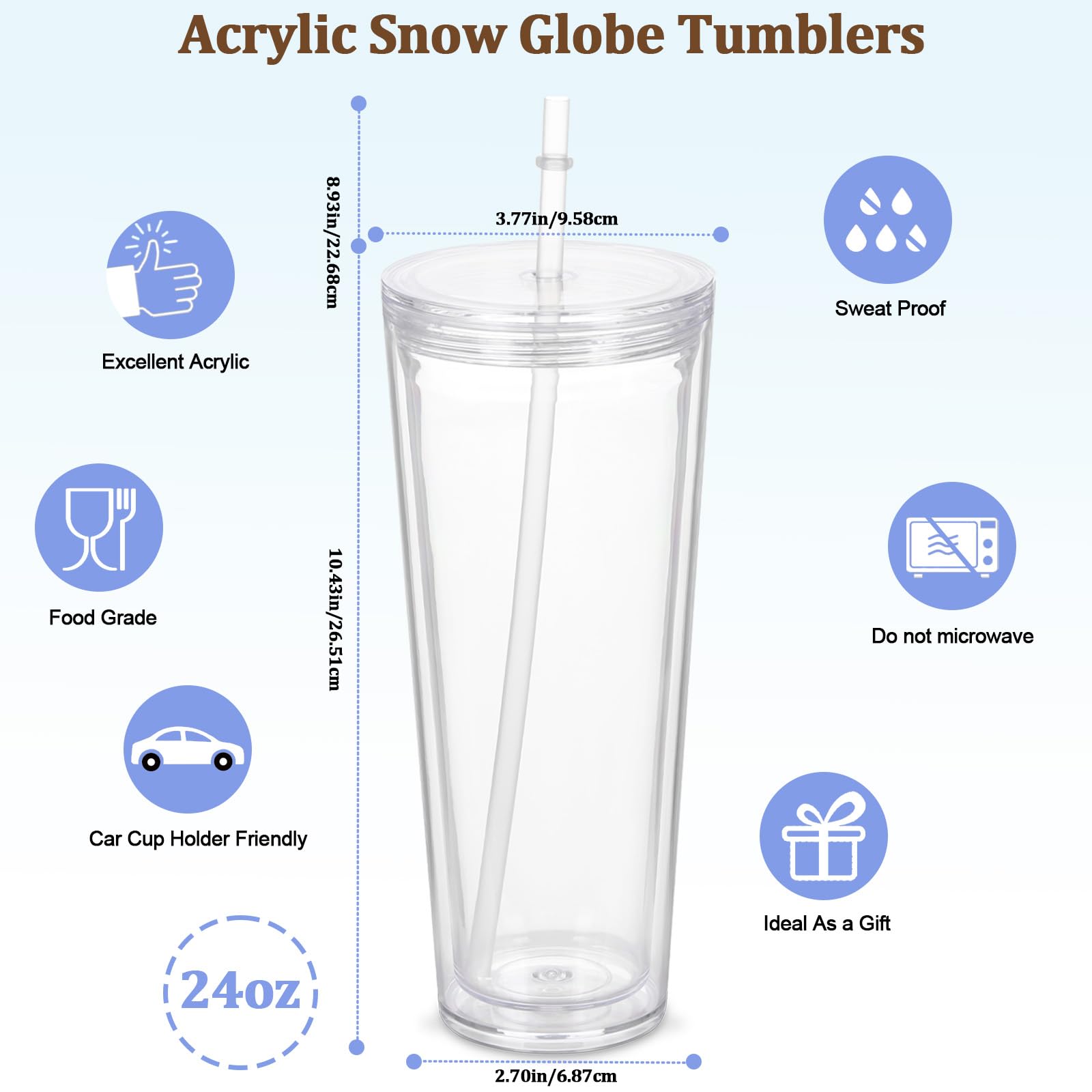 Micellwuu globo de nieve tumbler 24oz con paja reutilizable