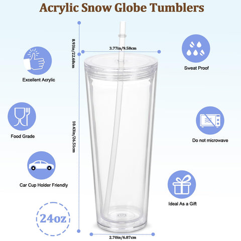 Micellwuu globo de nieve tumbler 24oz con paja reutilizable