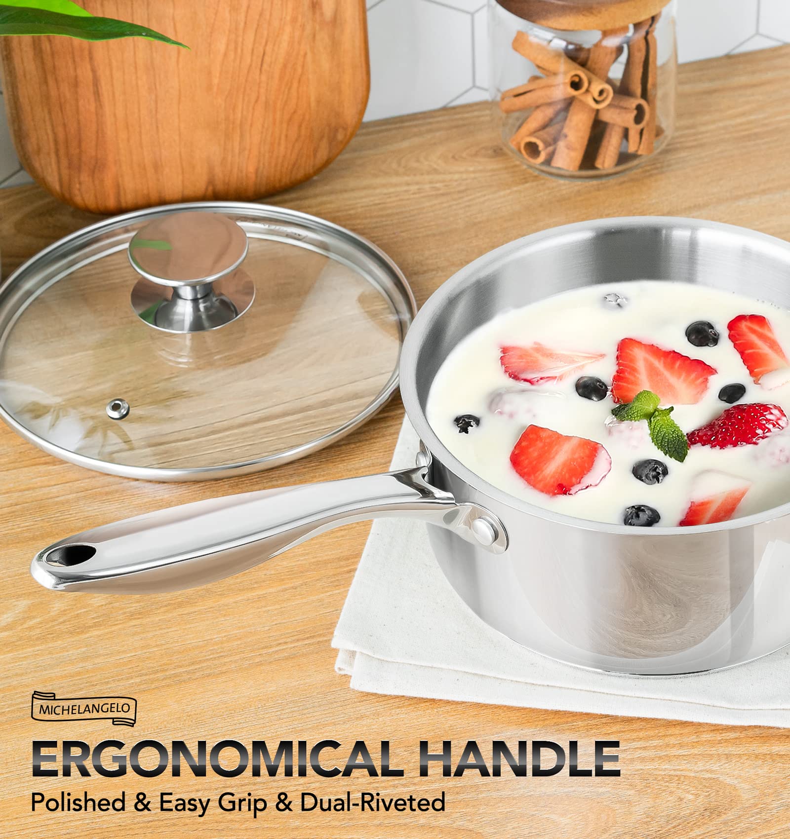 MICHELANGELO cacerola distribución de calor uniforme para evitar puntos calientes