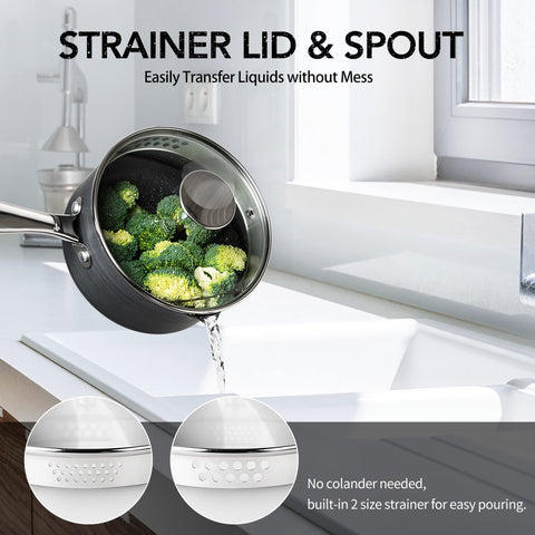 MICHELANGELO: cazo de 3 cuartos con tapa, preparación rápida y control de temperatura.