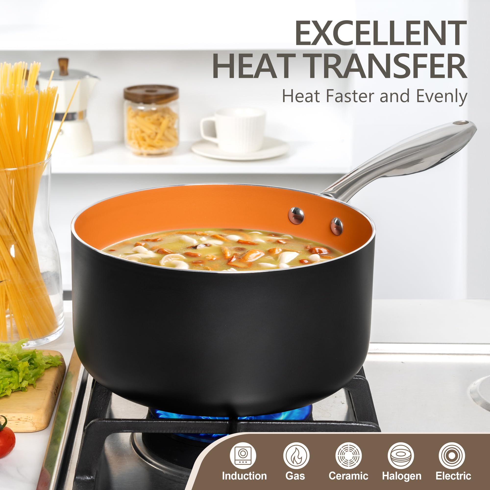 MICHELANGELO cazo 4 Qt con recubrimiento diamante antiadherente y duradero