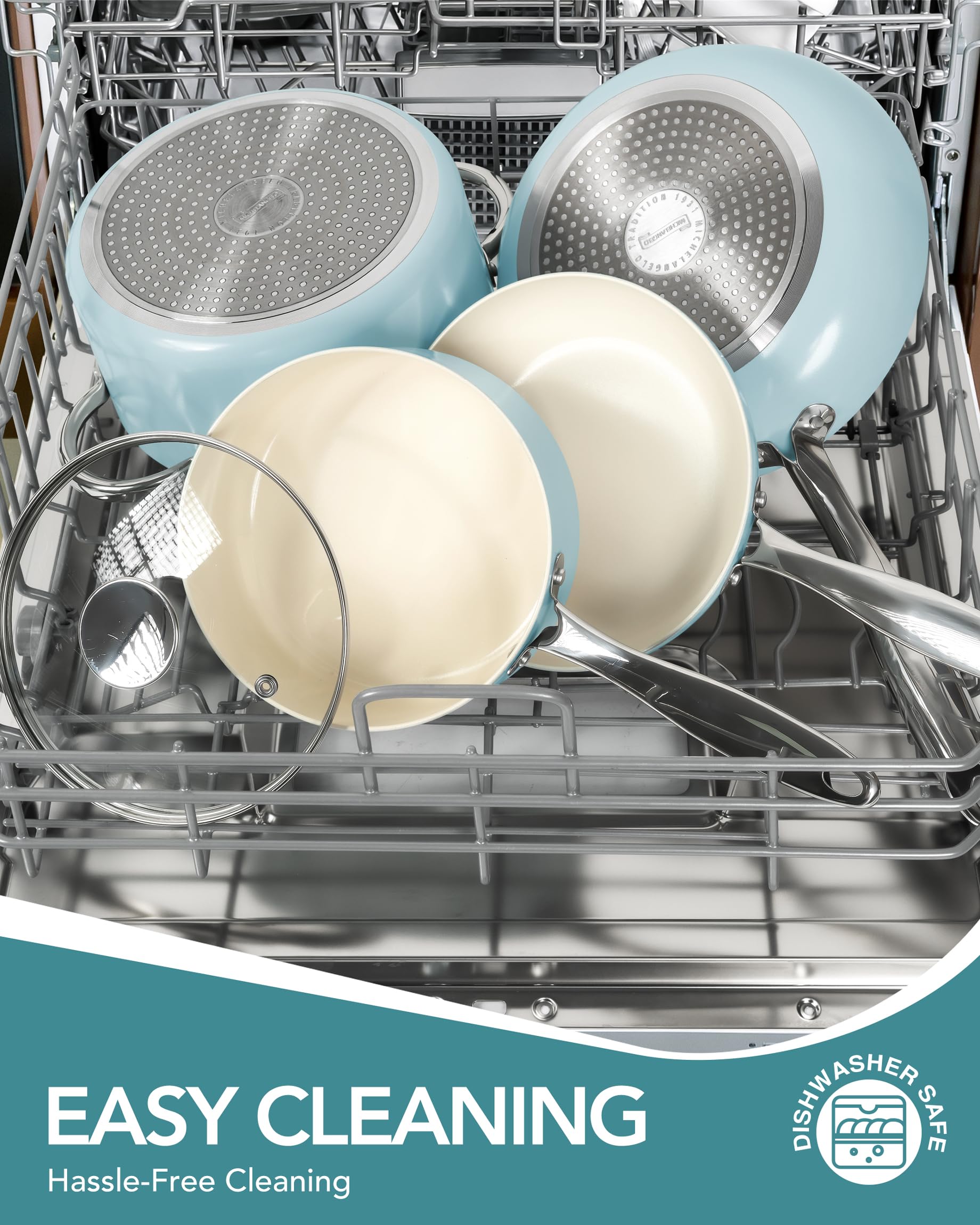 Cazo de 4 qt con tapa Michelangelo, perfecta para caldos y sopas caseras.