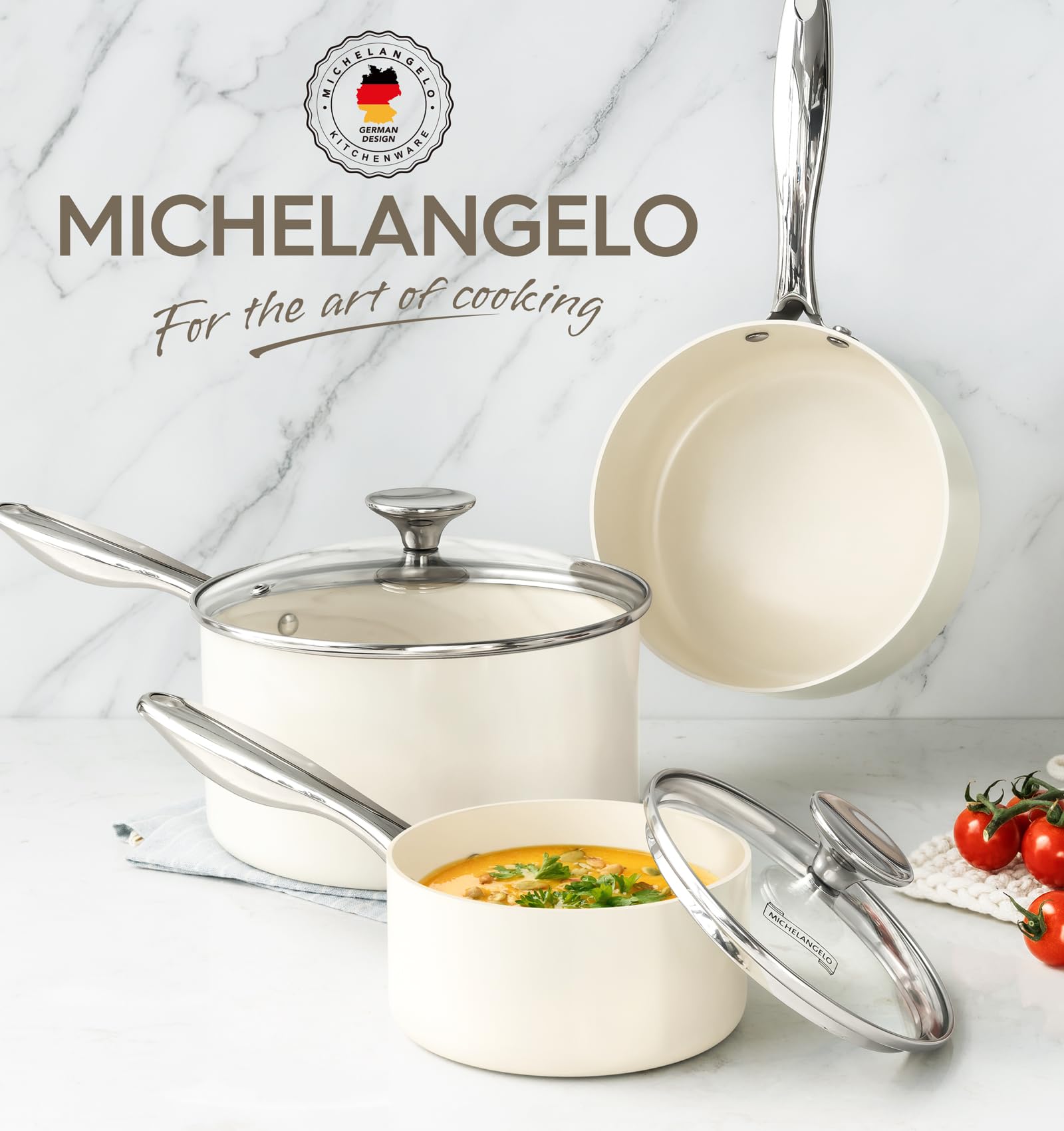 MICHELANGELO cazo cerámico apto para varias cocinas, ideal para calentar salsas y caldos