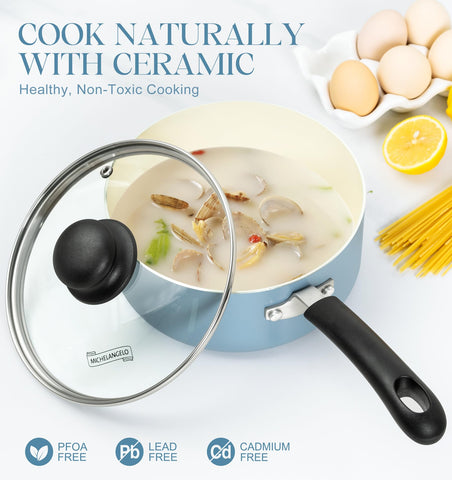 MICHELANGELO cazo cerámico 3qt, antiadherente para porciones mayores