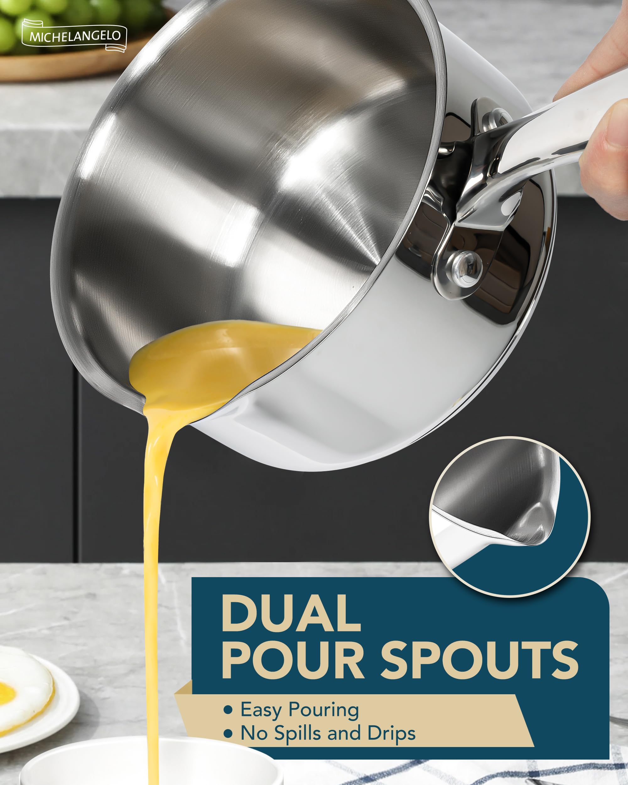 MICHELANGELO cazo con boquilla y borde vertiente, verter sin goteos