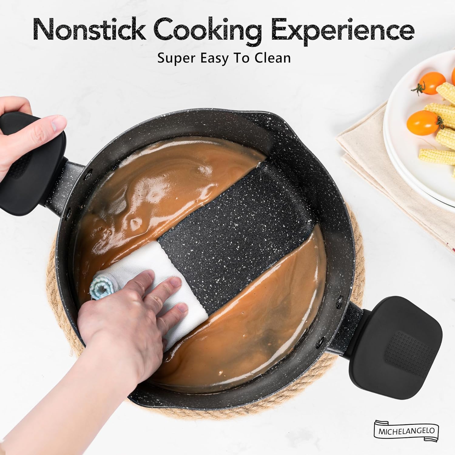 MICHELANGELO cazo-pasta para inducción garantiza cocción estable en cualquier estufa.