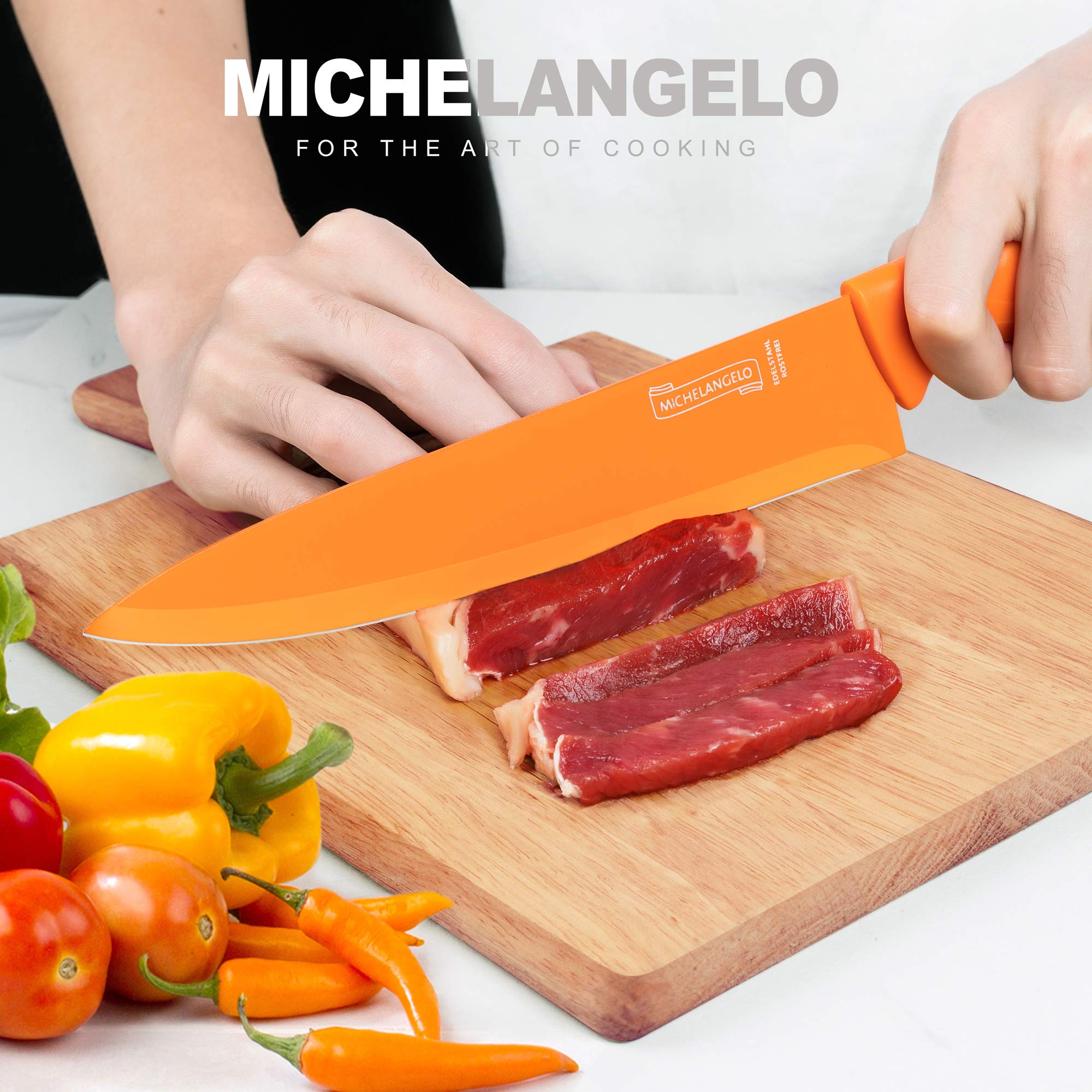 MICHELANGELO Cuchillo Santoku con recubrimiento colorido facilita cortar verduras