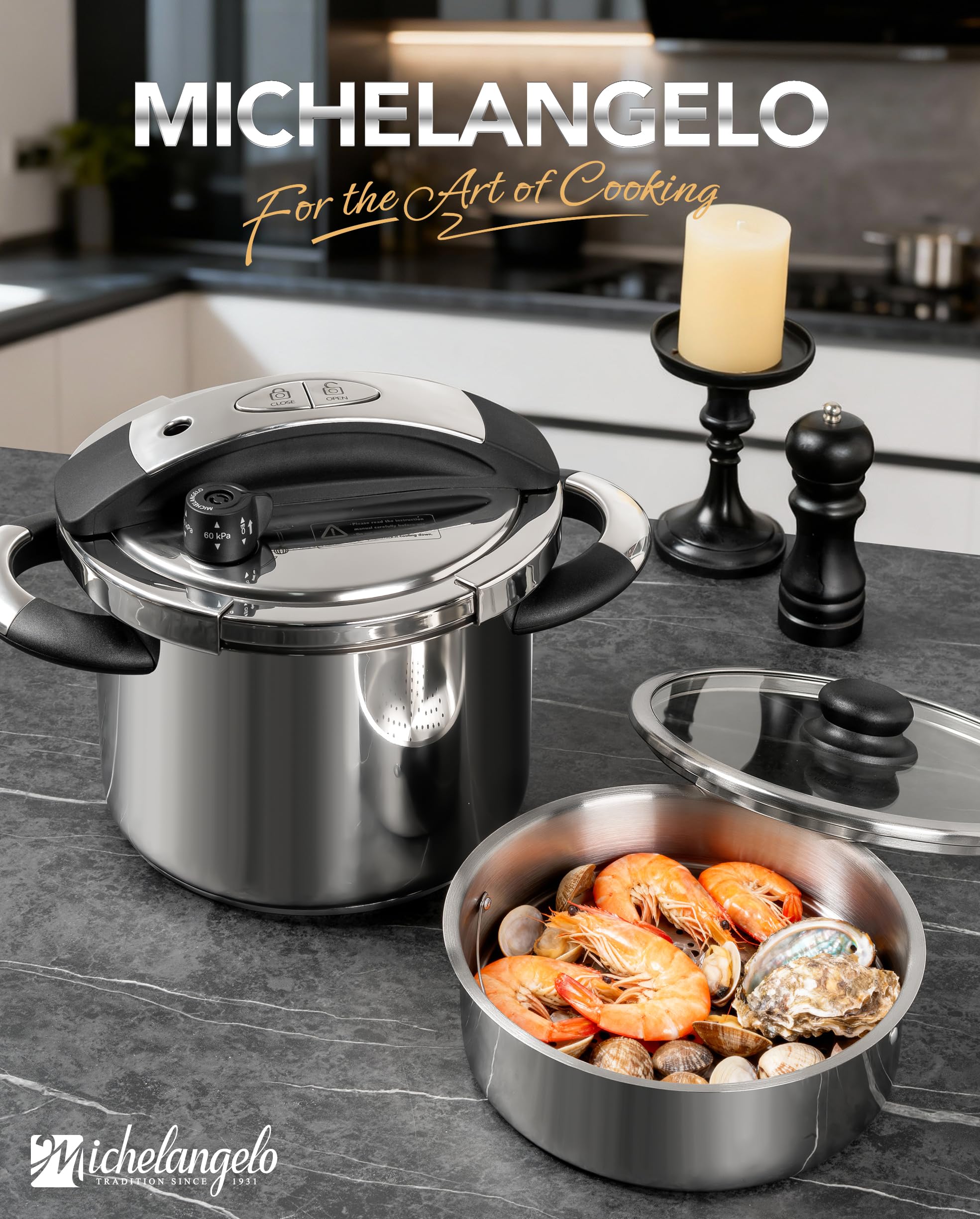MICHELANGELO diseño seguro con múltiples funciones para cocina diaria.