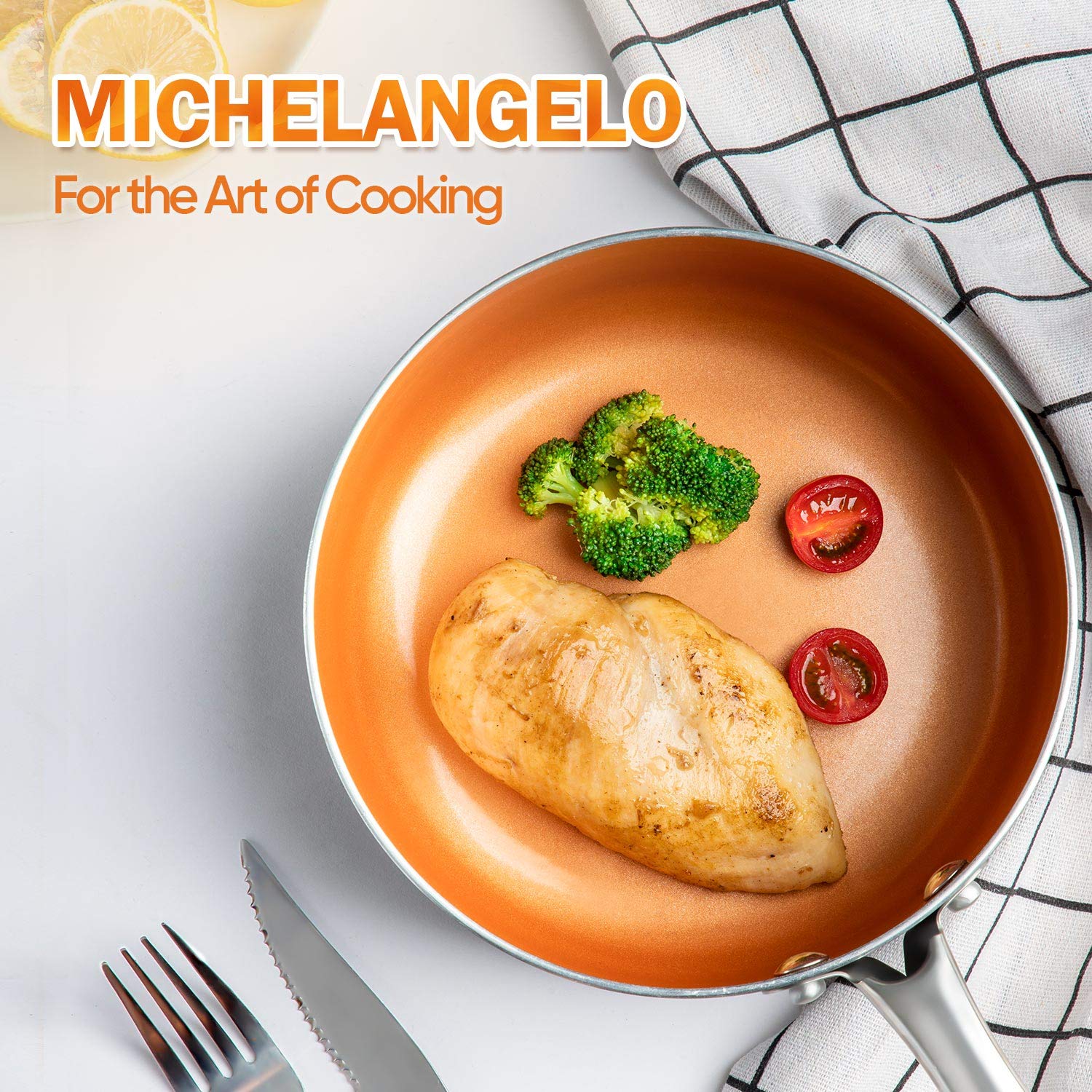 Juego MICHELANGELO de sartenes cobre-cerámico, apto para horno.