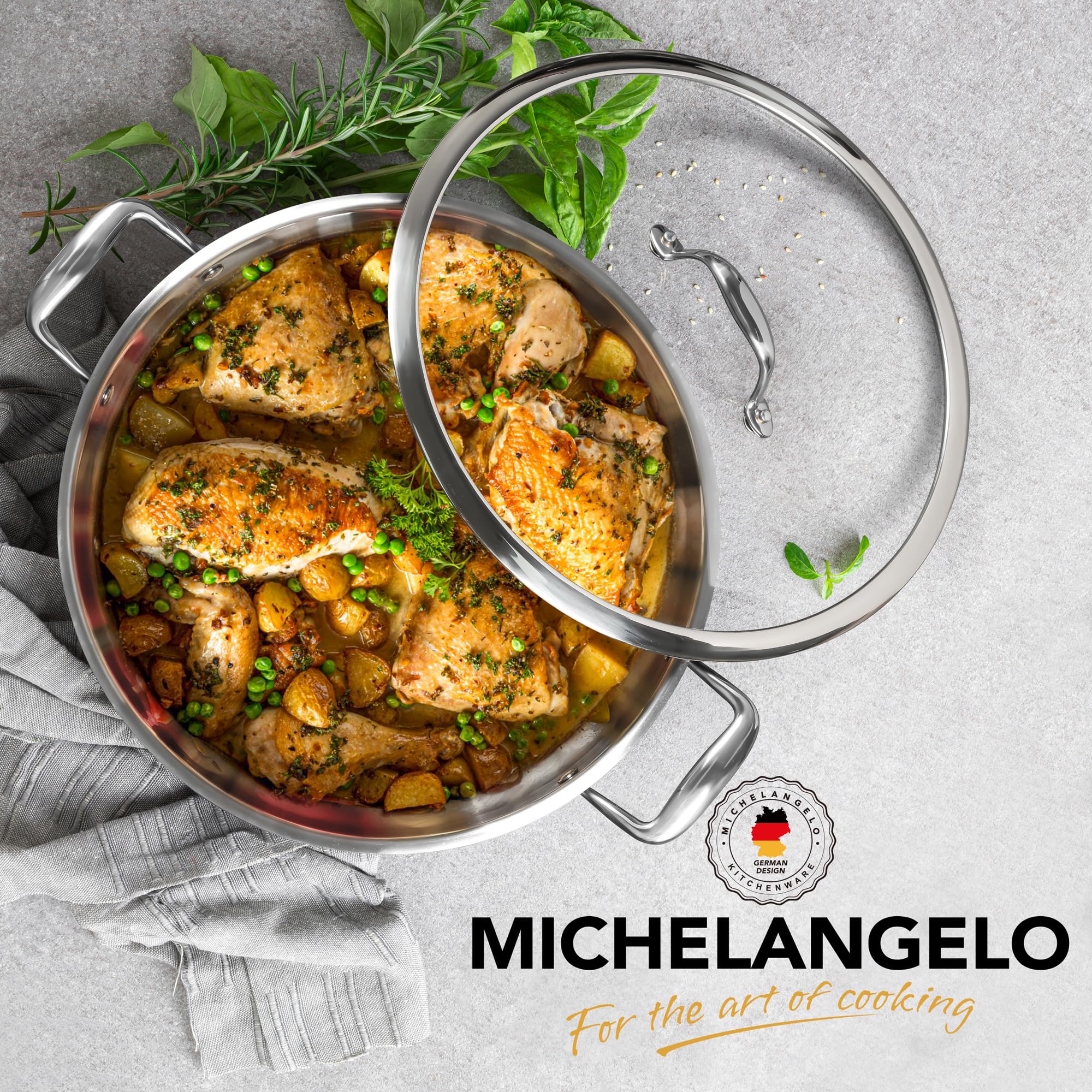 Mango ergonómico MICHELANGELO con puño riveteado para agarre seguro.