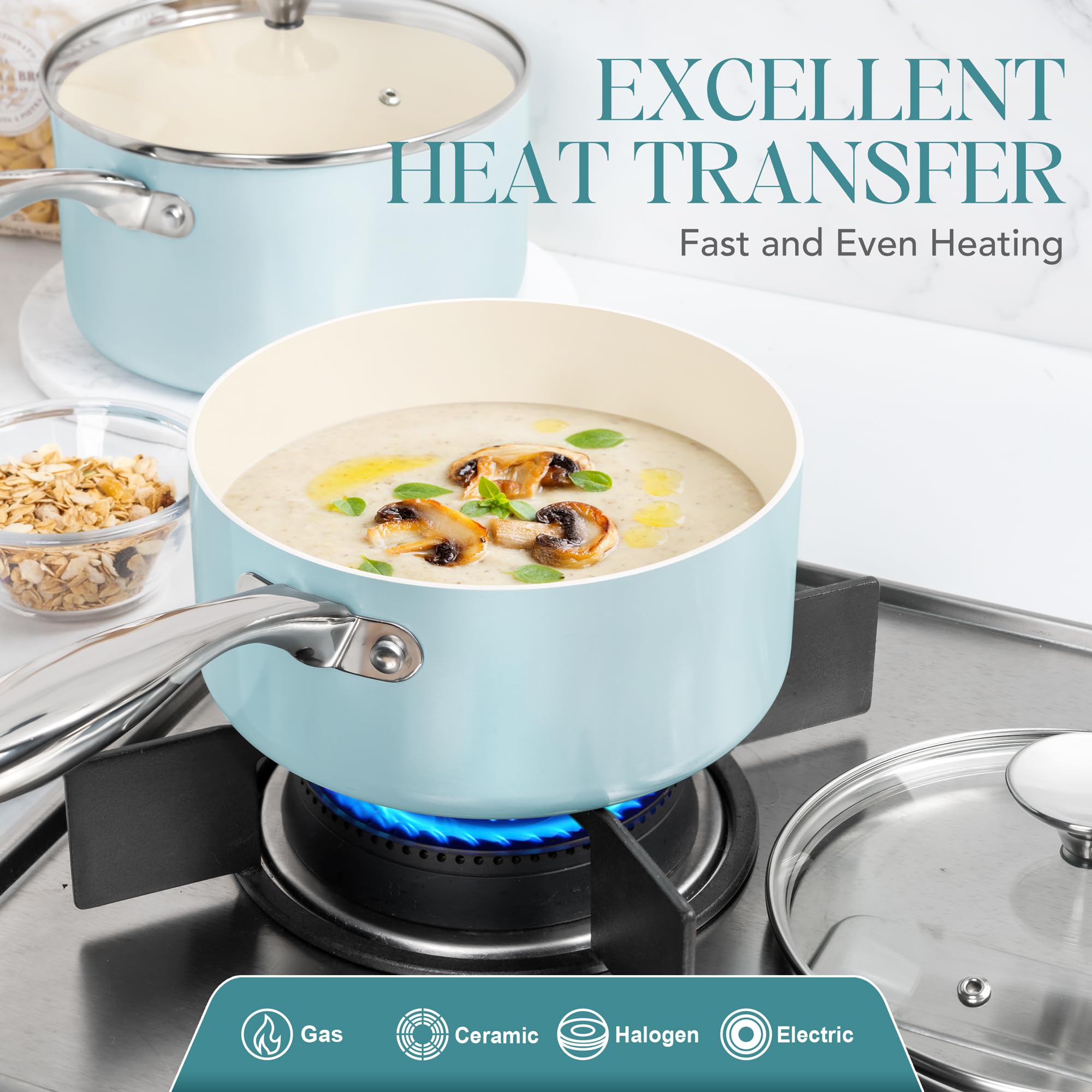 MICHELANGELO mango ergonómico de acero inoxidable mejora agarre y control.