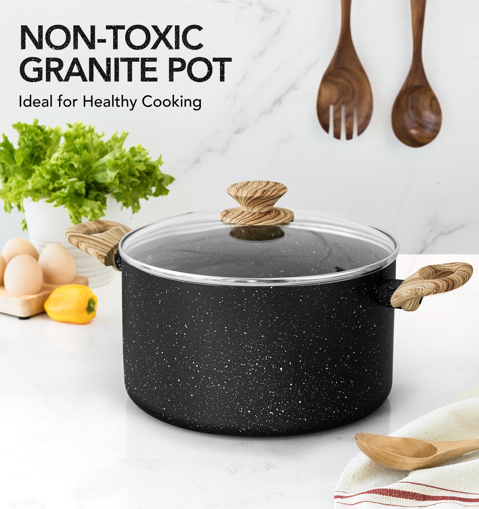 Interior antiadherente MICHELANGELO 6qt facilita cocinar y limpiar.