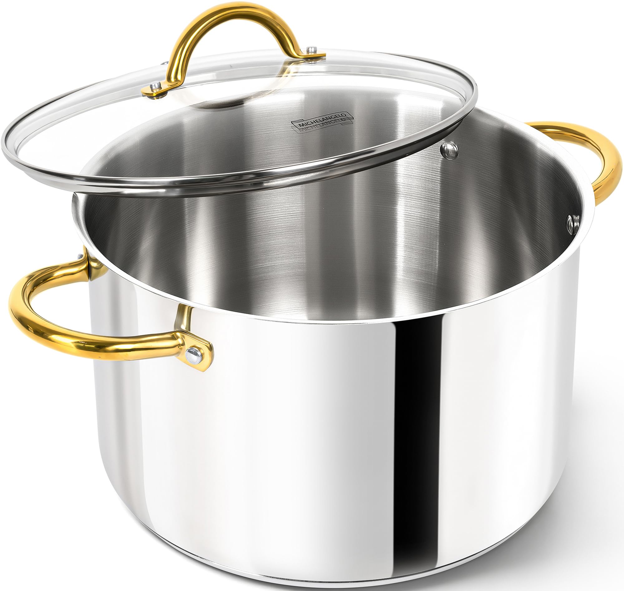 MICHELANGELO Olla acero inoxidable 10 qt con tapa, ideal para cocinar grandes porciones.