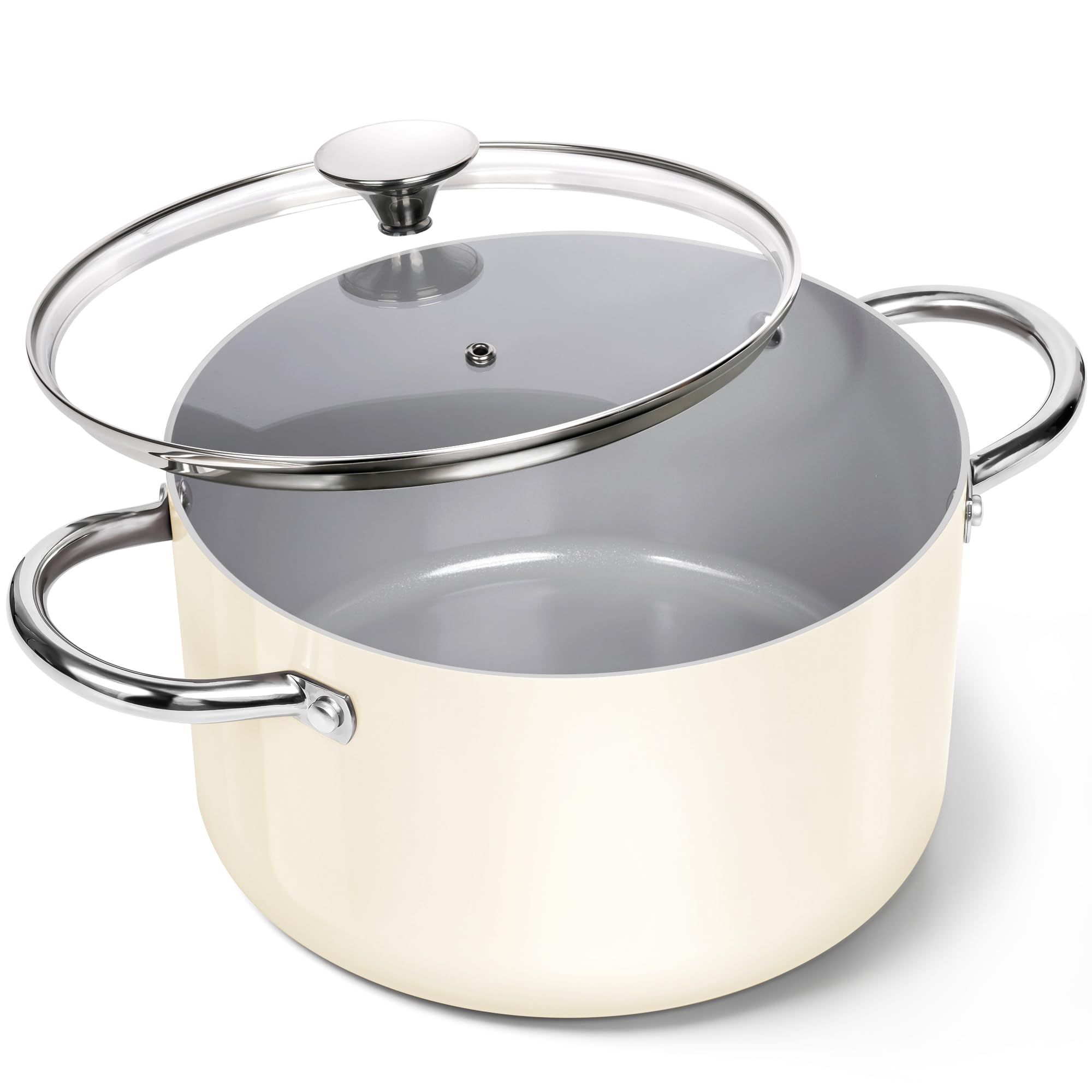 Olla MICHELANGELO de caldo con tapa beige, para hervir caldos con control.