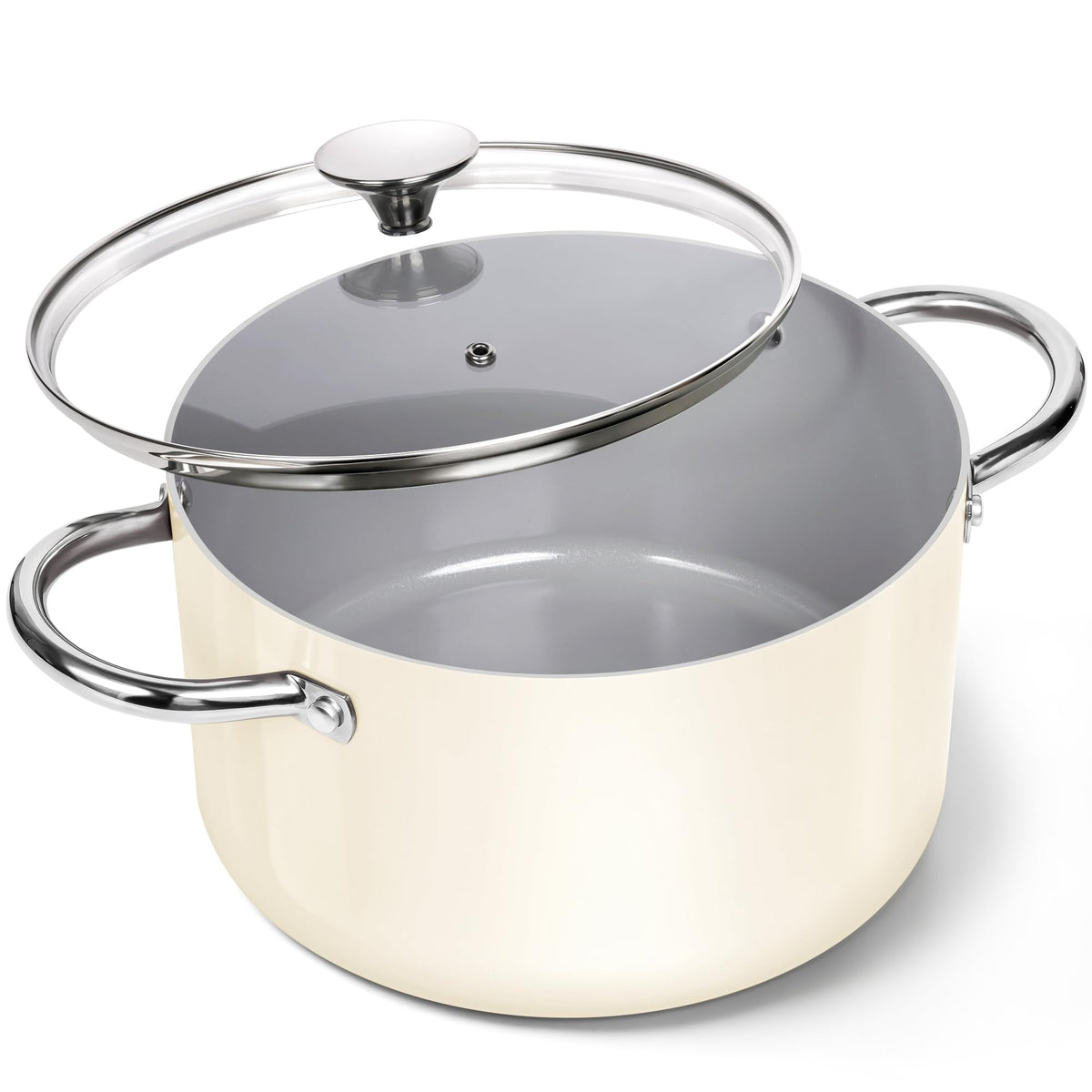 Olla MICHELANGELO de caldo con tapa beige, para hervir caldos con control.
