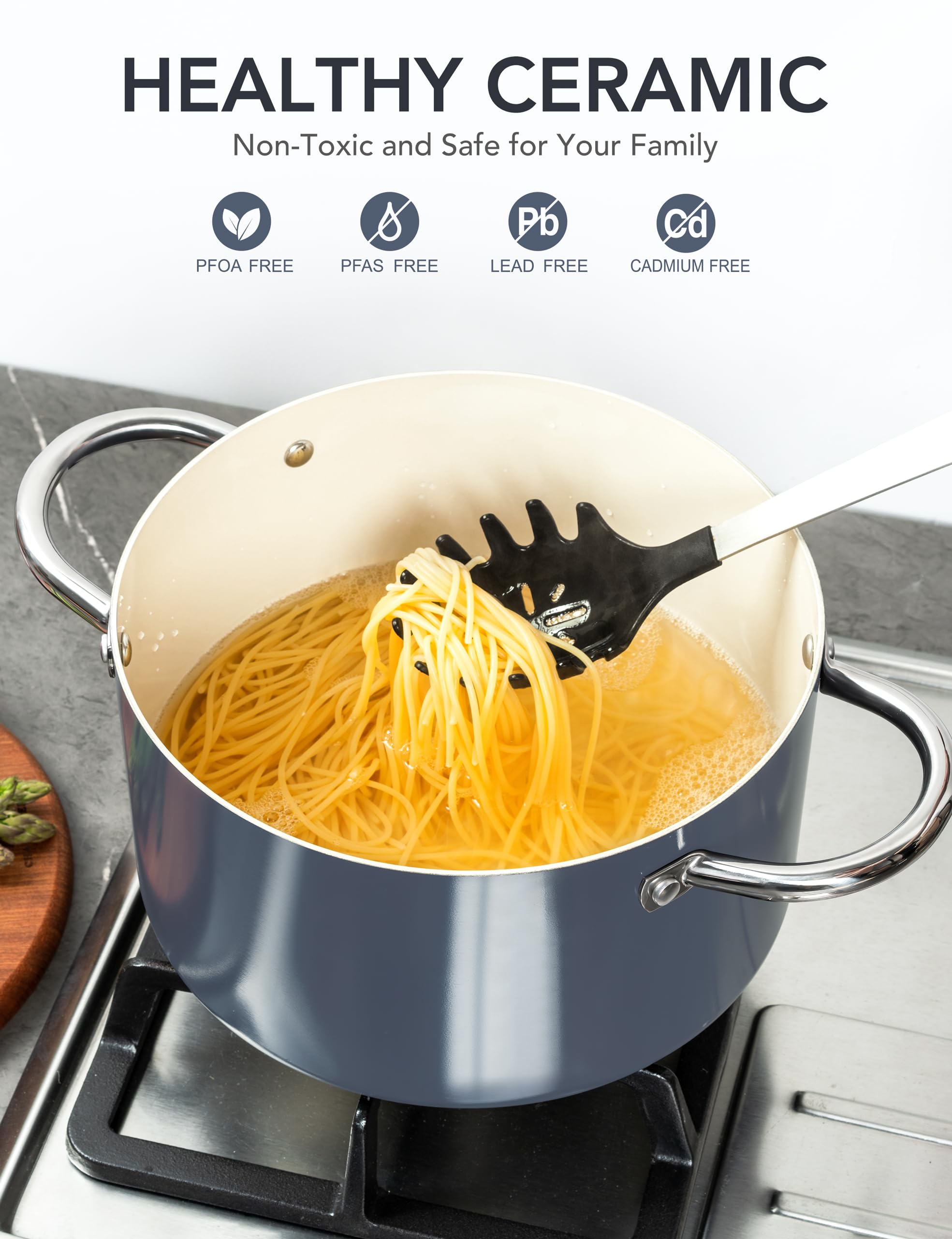 MICHELANGELO Olla cerámica compatible con inducción para cocinar en cualquier cocina.
