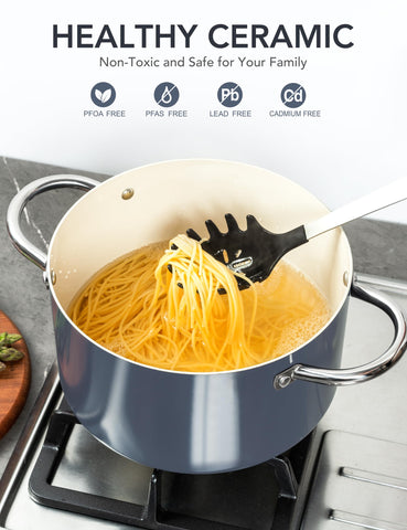 MICHELANGELO Olla cerámica compatible con inducción para cocinar en cualquier cocina.