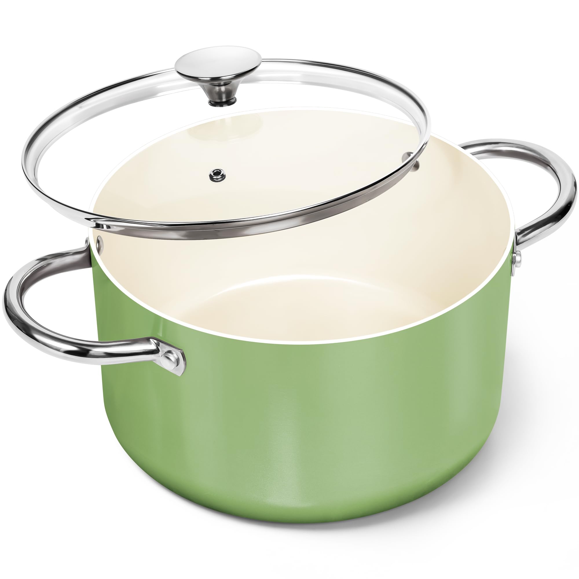 Olla MICHELANGELO de cerámica 6qt con tapa de vidrio para hervir lentamente