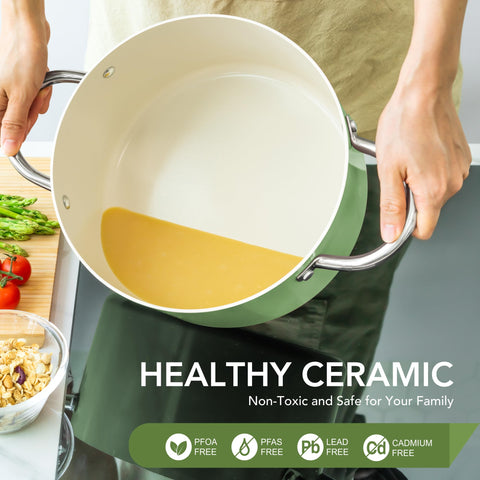 Olla MICHELANGELO de ceramica antiadherente facilita limpieza y reduce aceite
