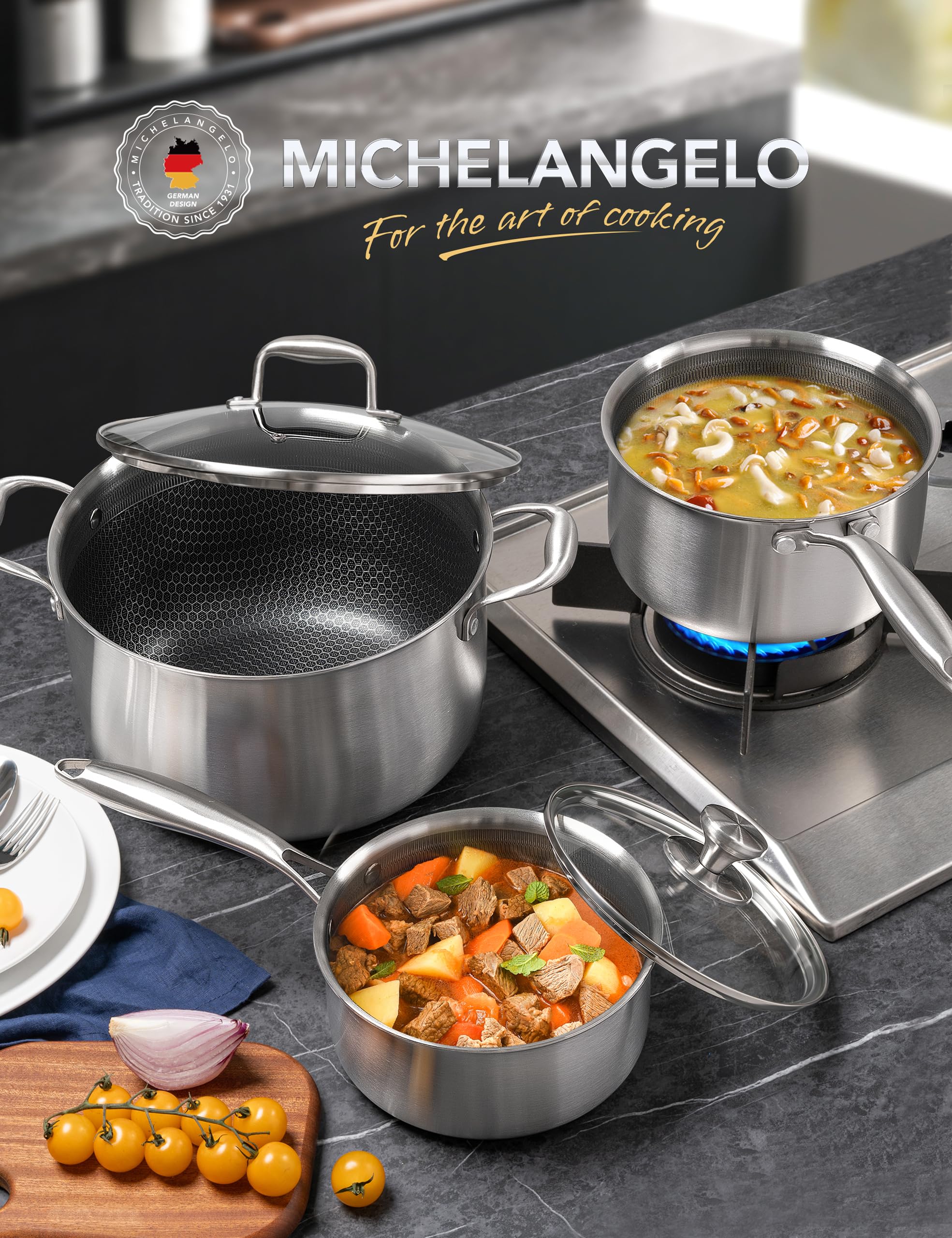 MICHELANGELO interior: panal antiadherente protege la superficie.