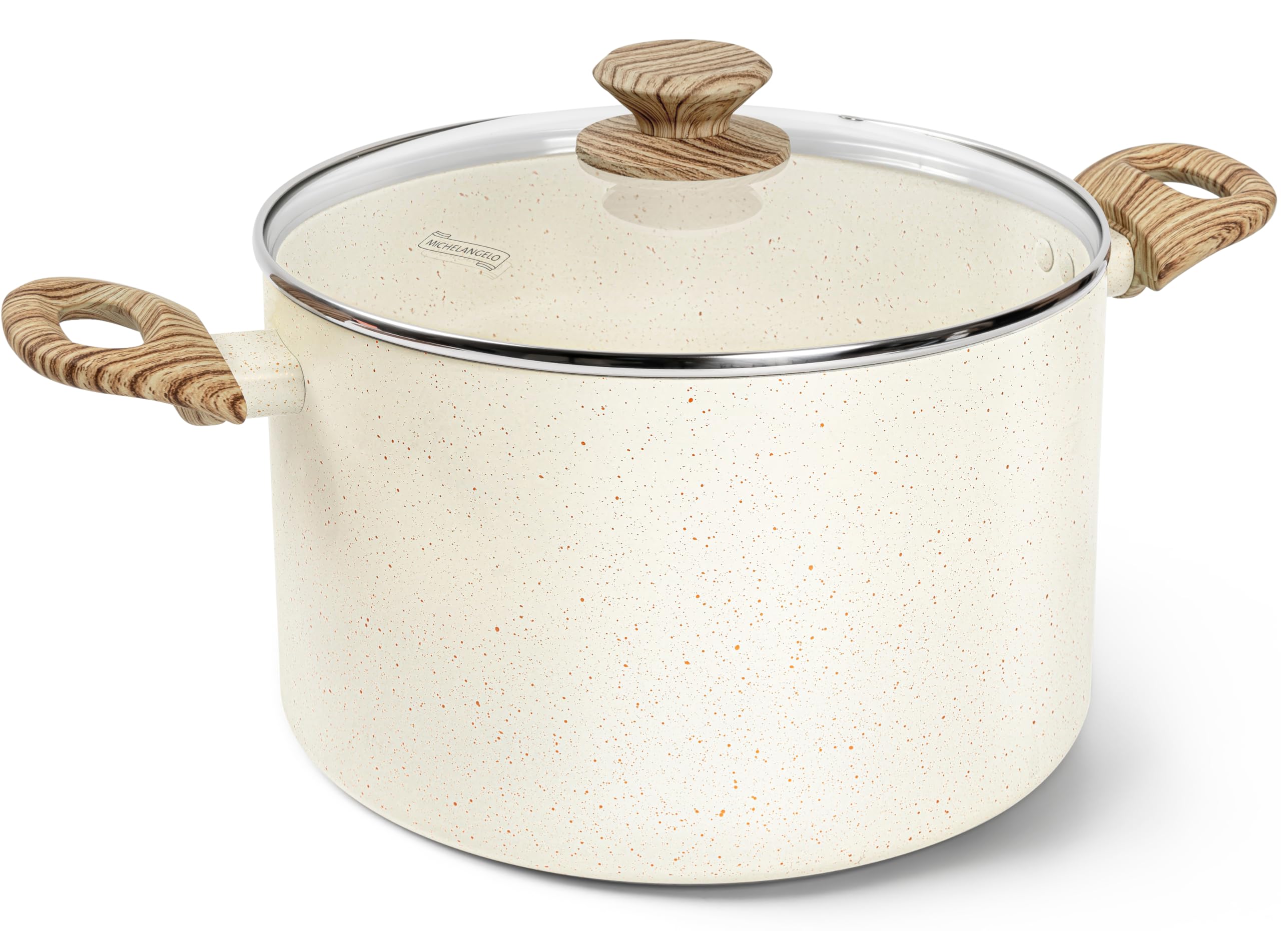 MICHELANGELO Olla stock 8qt con tapa, perfecta para hervir caldos y guisos.