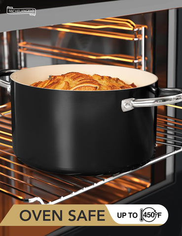 Olla MICHELANGELO apta para horno hasta 450°F para terminar tus preparaciones.