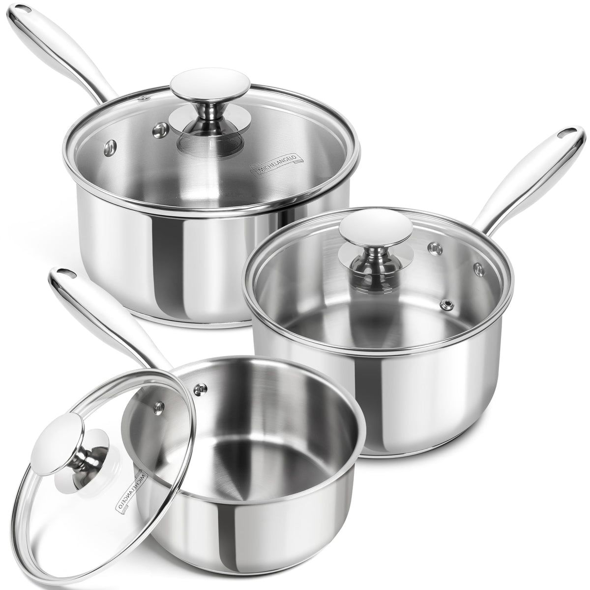MICHELANGELO sartén para salsa de 1qt con tapa, ideal para porciones pequeñas.