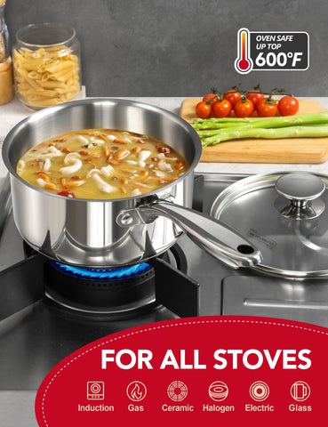 MICHELANGELO sartén para salsa de 3qt con tapa, ideal para grandes lotes.