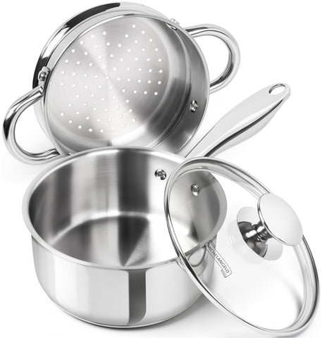 Sartén MICHELANGELO de 1,5 cuartos con inserto de vapor para cocción saludable.