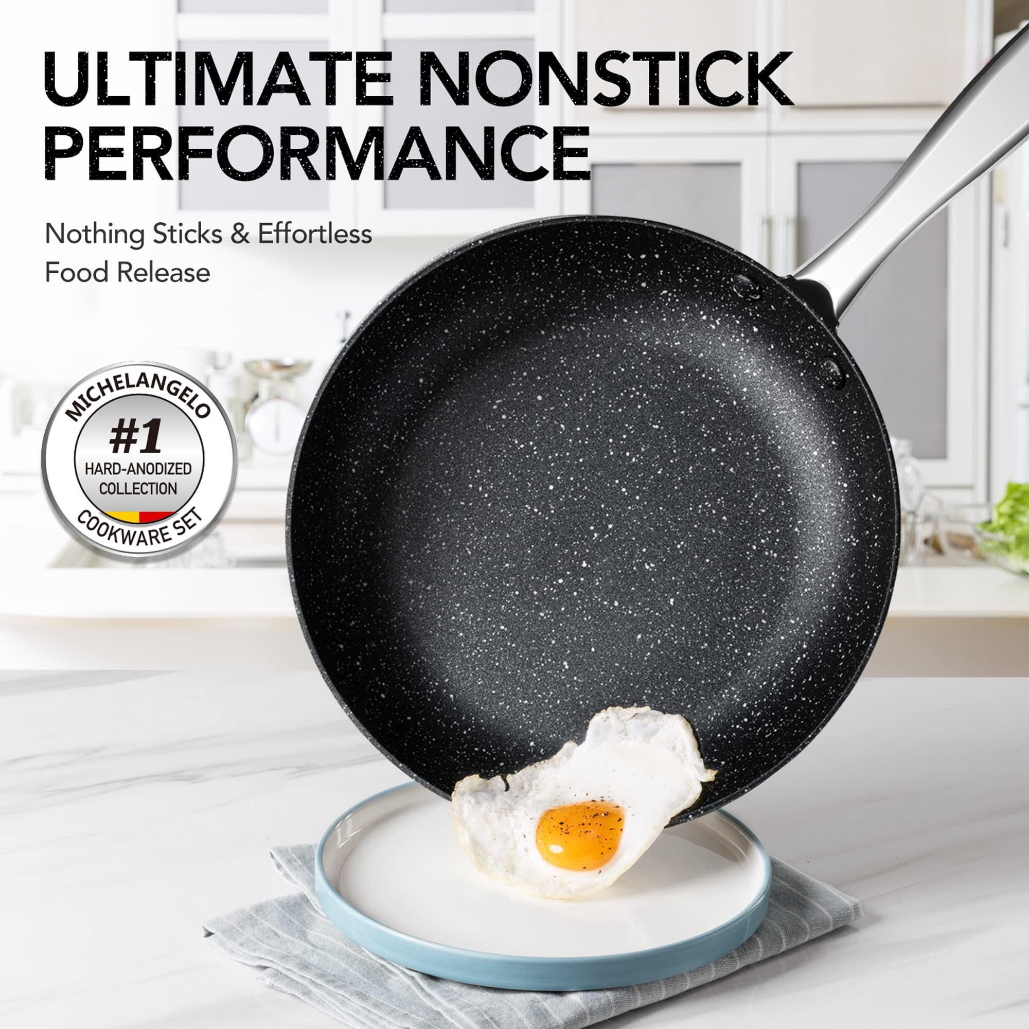 MICHELANGELO: sartén de 10 pulgadas con tapa, antiadherente duradero.