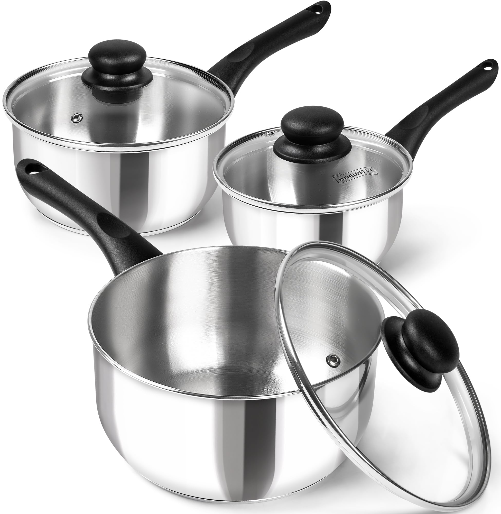 Sartén MICHELANGELO 1QT con tapa, ideal para salsas rápidas y hervidos.