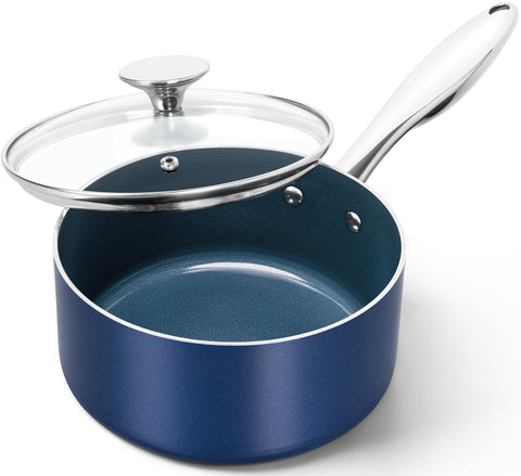 Sartén MICHELANGELO de 2 cuartos con tapa azul para salsas y calentamiento rápido.